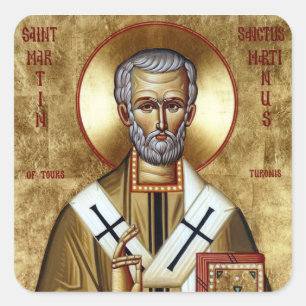 Pegatina Cuadrada Icono cristiano ortodoxo de San Martín el Miserico