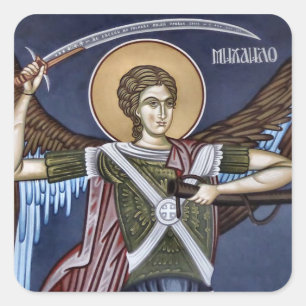 Pegatina Cuadrada Icono cristiano ortodoxo del arcángel Miguel