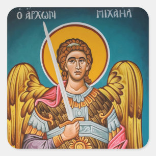 Pegatina Cuadrada Icono cristiano ortodoxo del arcángel Miguel
