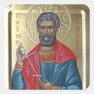 Pegatina Cuadrada Icono cristiano ortodoxo del Santo Mártir Romano