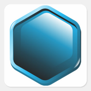 Pegatina Cuadrada Icono de Hexágono Azul Brillante Geométrico Modern