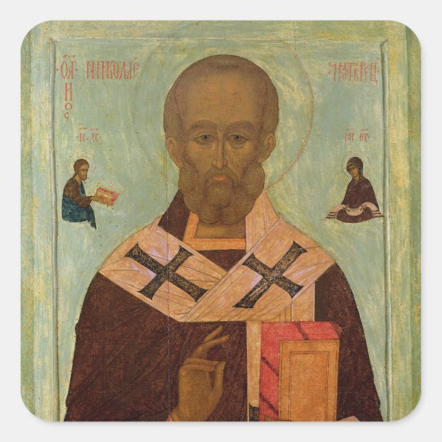 Pegatina Cuadrada Icono de San Nicolás (Anverso)