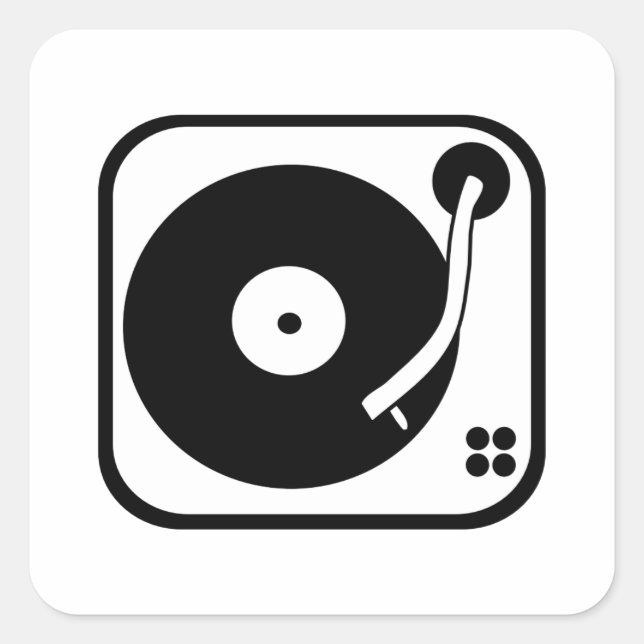Pegatina Cuadrada Icono de tocadiscos personalizable en blanco y neg (Anverso)