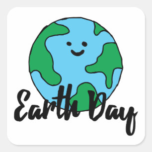 Pegatina Cuadrada Icono ecológico mundial del Día de la Tierra Feliz
