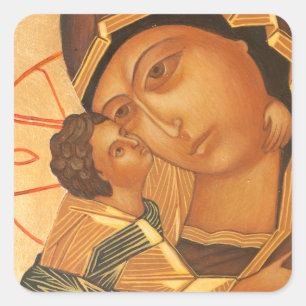 Pegatina Cuadrada Icono ortodoxo del Virgen María y del bebé Jesú