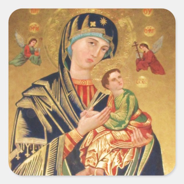 Pegatina Cuadrada Icono ortodoxo ruso - Virgen María y niño Jesús (Anverso)