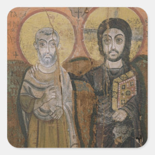 Pegatina Cuadrada Icono que representa a Abbott Mena con Cristo