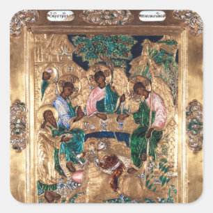 Pegatina Cuadrada Icono que representa a Abraham y los tres ángeles