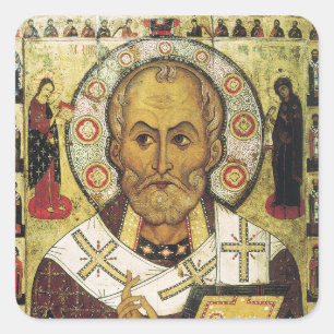 Pegatina Cuadrada Icono ruso de San Nicolás