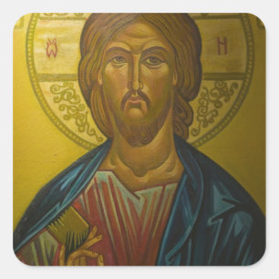 Pegatina Cuadrada Ícono ruso dentro de la iglesia de Santa Sofía /