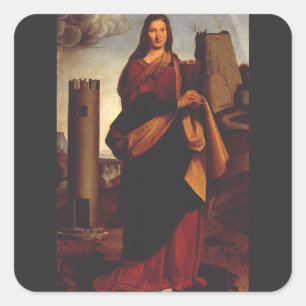 Pegatina Cuadrada Icono sagrado de Santa Bárbara Arte Gráfico