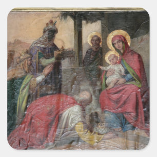 Pegatina Cuadrada Iconografía ortodoxa serbia en la Iglesia de Valje