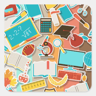 Pegatina Cuadrada Iconos de equipos escolares