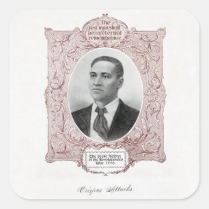 Pegatina Cuadrada Iconos de la Historia Negra: Crispus Attucks, Márt