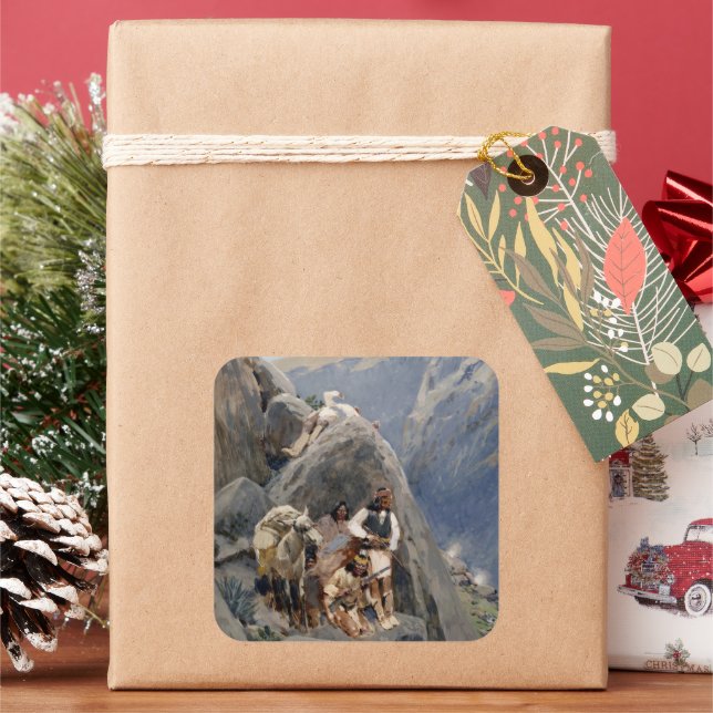 Pegatina Cuadrada Iconos de los nativos americanos: Guerreros Apache (Vacaciones)