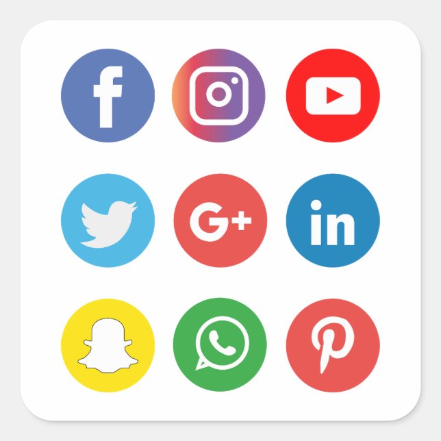 Pegatina Cuadrada iconos de redes sociales (Anverso)