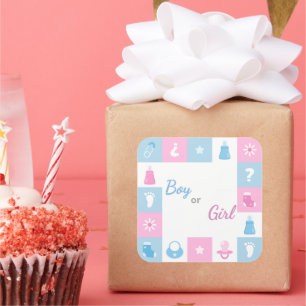 Pegatina Cuadrada Iconos diminutos pastel para baby showers y revela