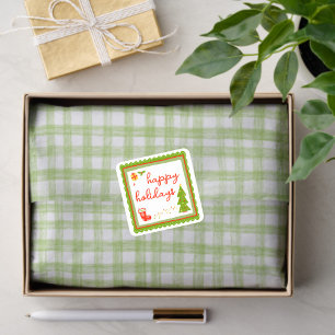 Pegatina Cuadrada Iconos Navideños Caprichosos y Lindos FELICES FIES