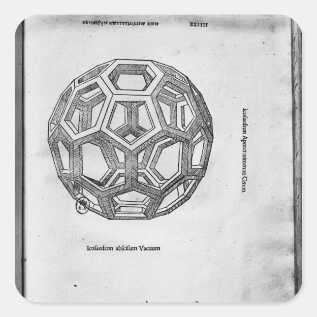 Pegatina Cuadrada Icosahedron, de 'De Divina Proportione' (Anverso)