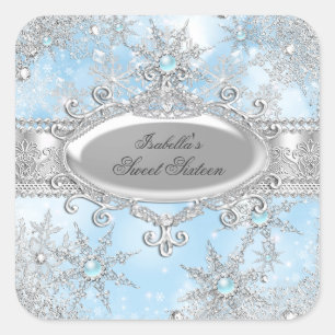 Pegatina Cuadrada Icy Blue Princess Winter Wonderland Sweet 16 AB