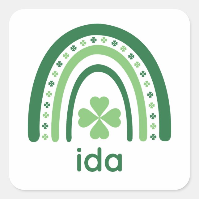 Pegatina Cuadrada ida Name Clover Boho Rainbow (Anverso)