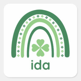 Pegatina Cuadrada ida Name Clover Boho Rainbow