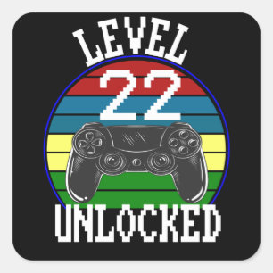 Pegatina Cuadrada Idea de regalo de cumpleaños número 22 de Level 22