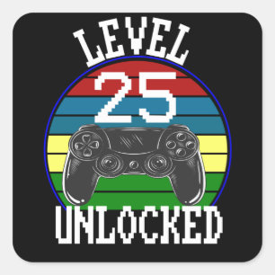 Pegatina Cuadrada Idea de regalo de cumpleaños número 25 de Level 25