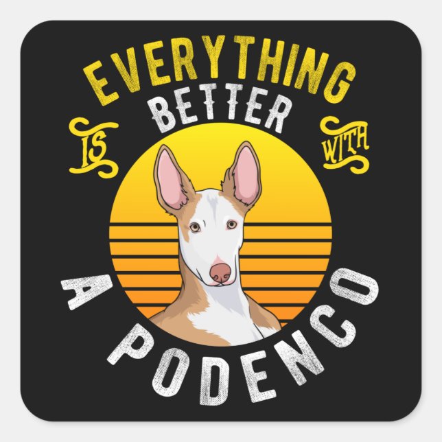 Pegatina Cuadrada Idea del propietario de un perro podenco (Anverso)