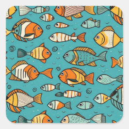 Pegatina Cuadrada Ideas de regalo de patrones de peces