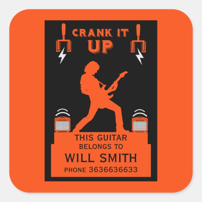 Pegatina Cuadrada Identificación de propiedades del Funda de guitarr (Anverso)