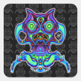 Pegatina Cuadrada Ídolo del espacio antiguo colorido v3.1