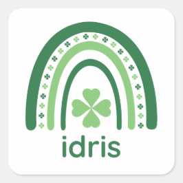 Pegatina Cuadrada idris Nombre Clover Boho Rainbow