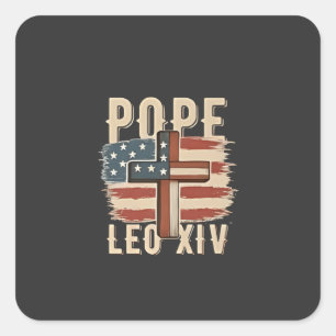 Pegatina Cuadrada Iglesia Cristiana Papa León XIV Bandera de EE. UU.