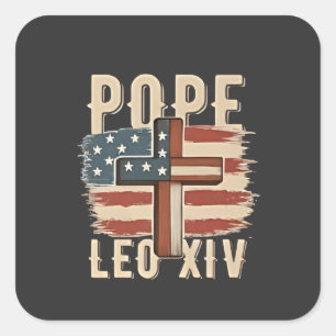 Pegatina Cuadrada Iglesia Cristiana Papa León XIV Bandera de EE. UU.