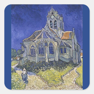 Pegatina Cuadrada Iglesia de Auvers, por Vincent Van Gogh