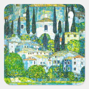 Pegatina Cuadrada Iglesia de Cassone Gustav Klimt