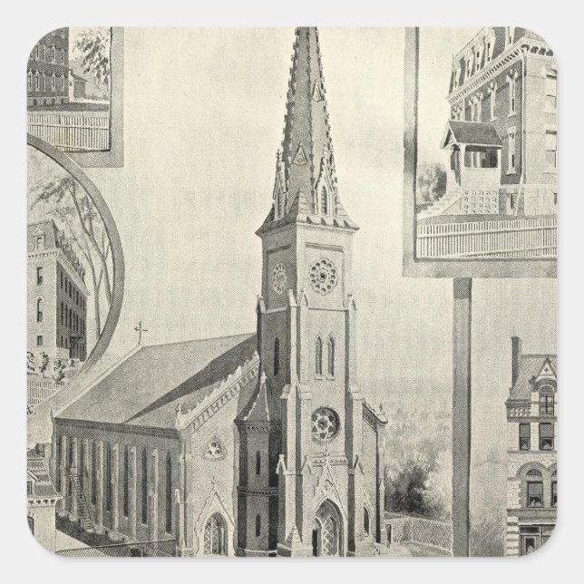 Pegatina Cuadrada Iglesia de la Inmaculada Concepción, Waterbury (Anverso)