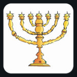 Pegatina Cuadrada Iglesia de Menorah<br><div class="desc">Una menorah de la iglesia en oro con muchas velas. Este diseño parece realmente efectivo en estos Pegatinas</div>