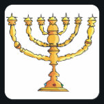 Pegatina Cuadrada Iglesia de Menorah<br><div class="desc">Una menorah de la iglesia en oro con muchas velas. Este diseño parece realmente efectivo en estos Pegatinas</div>