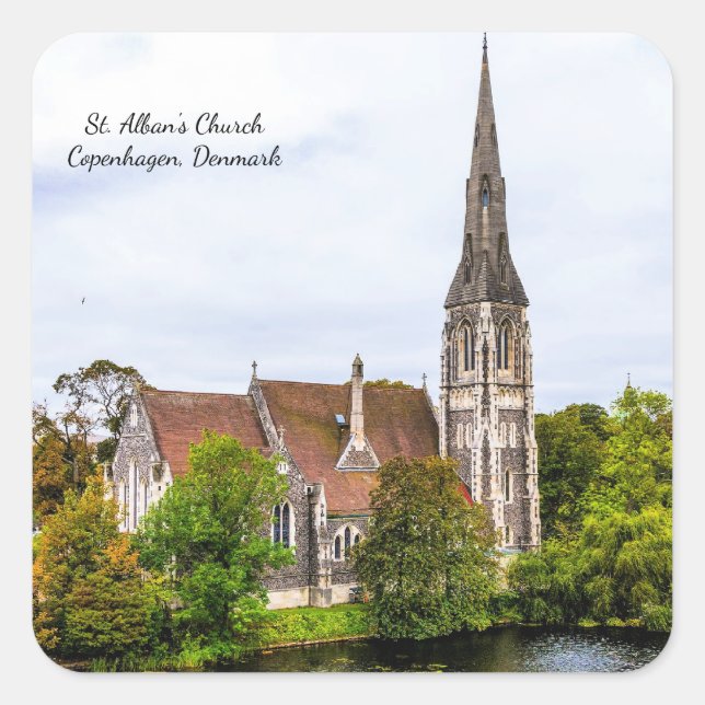 Pegatina Cuadrada Iglesia de San Alban, Copenhague (Anverso)