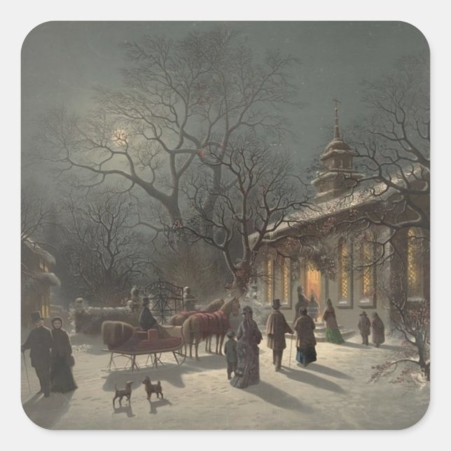 Pegatina Cuadrada Iglesia en la víspera de los Navidades (Anverso)