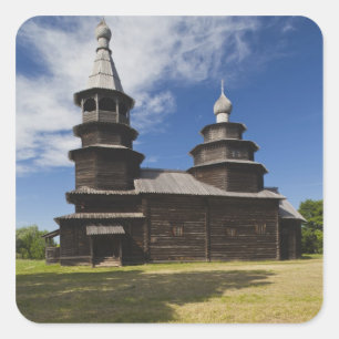 Pegatina Cuadrada iglesia ortodoxa rusa de madera tradicional