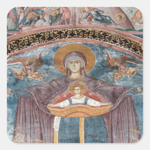 Pegatina Cuadrada Iglesia ortodoxa serbia, y un sitio de la UNESCO,