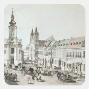 Pegatina Cuadrada Iglesia parroquial y cementerio de Fauxbourg