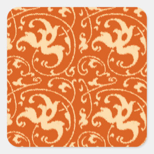 Pegatina Cuadrada Ikat Floral Damask - Naranja mandarín