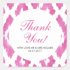 Pegatina Cuadrada Ikat Rosado Caliente Gracias