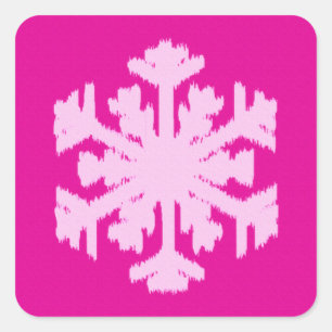 Pegatina Cuadrada Ikat Snowflake - Fuchsia y el hielo rosado