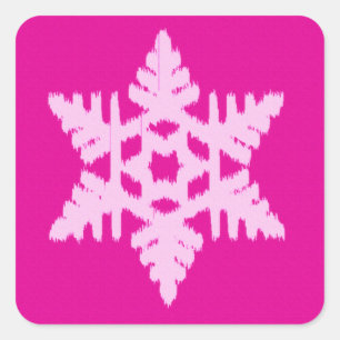 Pegatina Cuadrada Ikat Snowflake - Fuchsia y el hielo rosado
