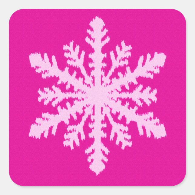 Pegatina Cuadrada Ikat Snowflake - Fuchsia y el hielo rosado (Anverso)